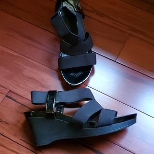 Black wedge sandals